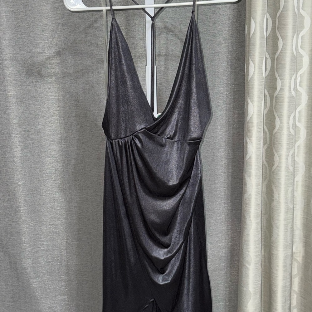 Lush Black Backless Draped Dress